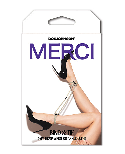 Merci Hogtie - Bind & Tie Wrist or Ankle Cuffs - 6 mm Hemp -Black