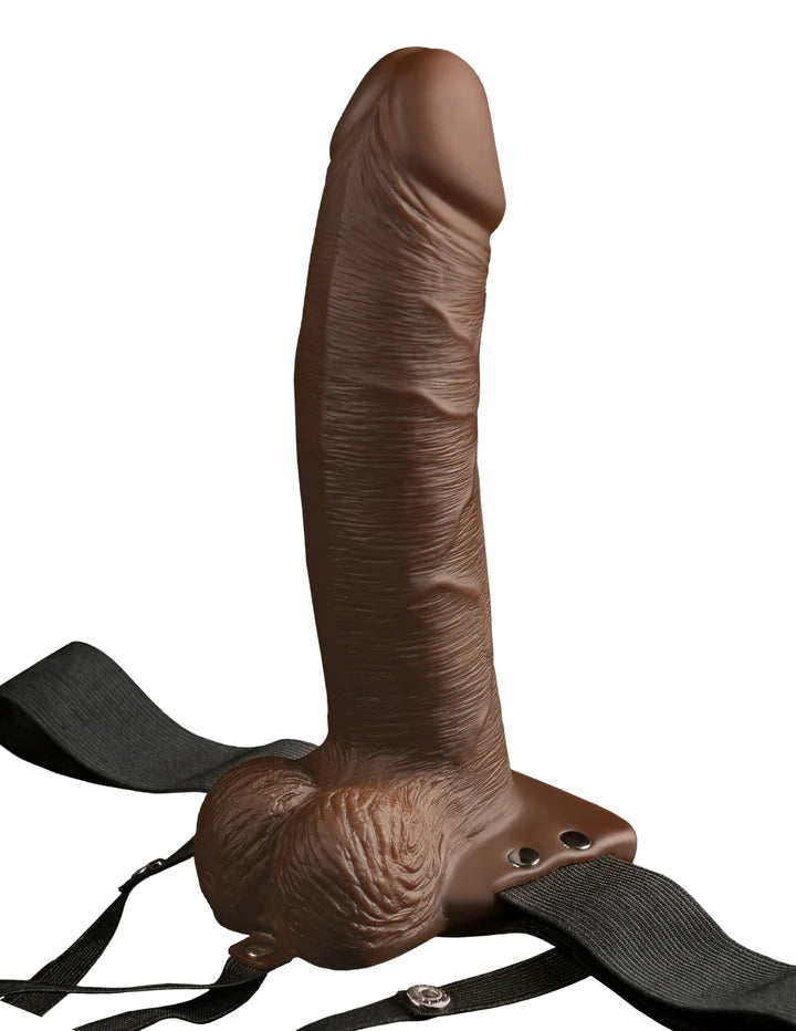 8" Hollow Rechargeable Strap On w/Remote - Brown Shipmysextoys