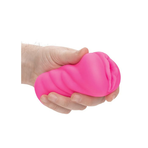 Hand holding ANIME Stroker Kitty masturbator, highlighting its soft, stretchy texture and realistic design for ultimate satisfaction.