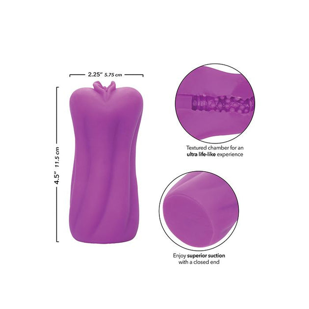 Diagram of ANIME Stroker Roxy, showing product length, inner texture, and closed-end design for superior suction and satisfaction