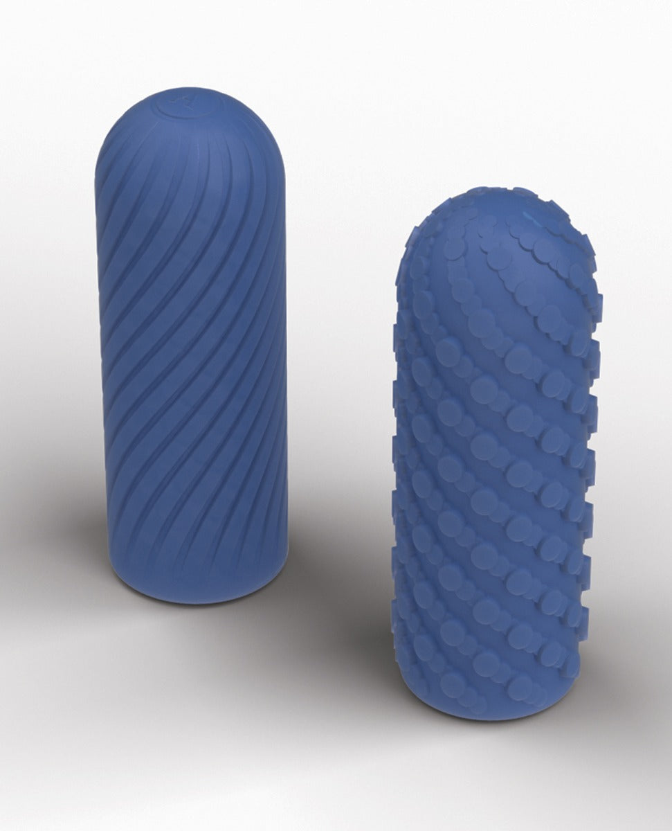 Arcwave Ghost Blue Pocket Stroker showing both textured and smooth sides of the reversible CleanTech Silicone sleeve.