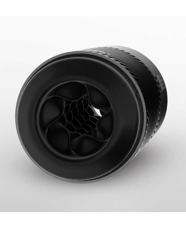  Close-up of Arcwave Pow Stroker in black, highlighting the interior tunnel texture and adjustable suction feature.