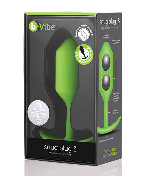 B-Vibe Weighted Snug Plug 3 - 180 g Lime Shipmysextoys