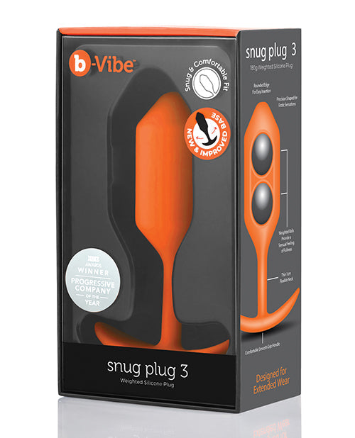 B-Vibe Weighted Snug Plug 3 - 180 g Orange Shipmysextoys