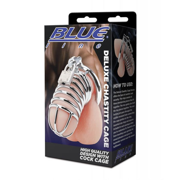 Blue Line Deluxe Chastity Cage - Silver Shipmysextoys