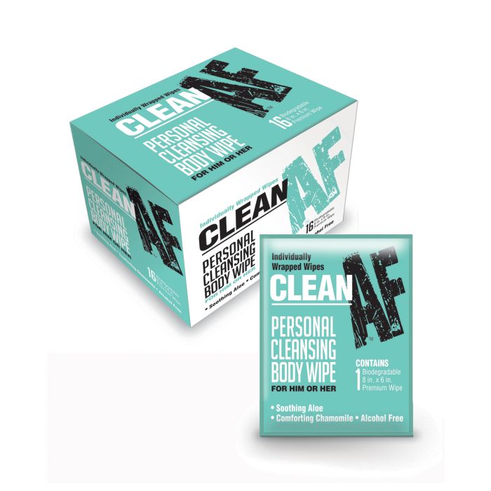 Clean AF Personal Cleansing Body Wipes - Box of 16 Shipmysextoys
