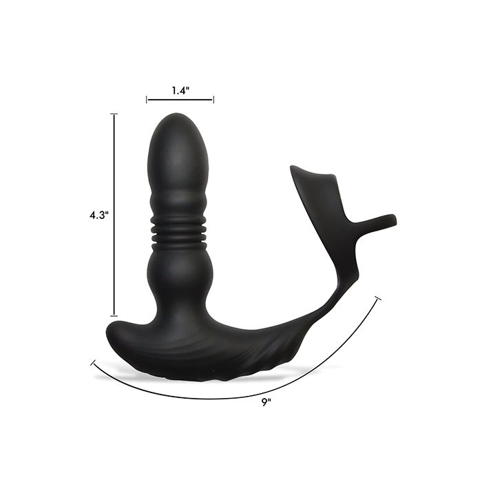 ThunderPlugs 10X Thrusting Silicone Vibrator w/Cock & Ball Strap & Remote - Black