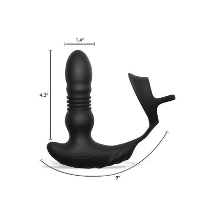 ThunderPlugs 10X Thrusting Silicone Vibrator w/Cock & Ball Strap & Remote - Black