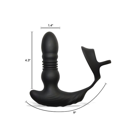 ThunderPlugs 10X Thrusting Silicone Vibrator w/Cock & Ball Strap & Remote - Black