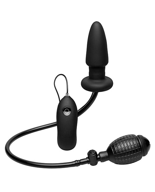 Black vibrating inflatable butt plug with remote control 