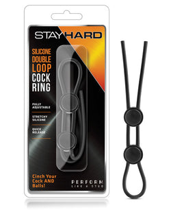 Blush Stay Hard Silicone Double Loop Cock Ring - Black