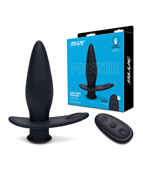 Blue Line Vibrating Anal Plug Pointer w/Remote - Black