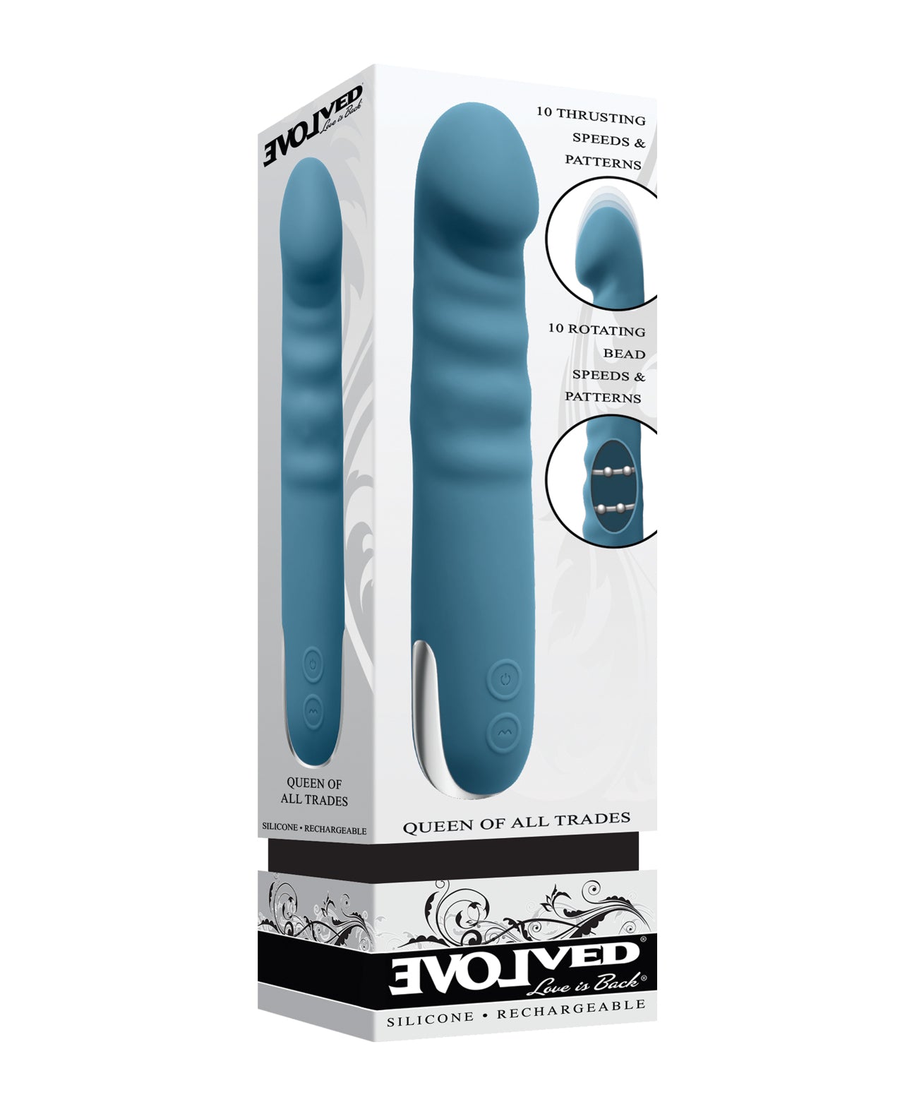 Evolved Queen of All Trades Thrusting & Rotating Vibrator – Teal
