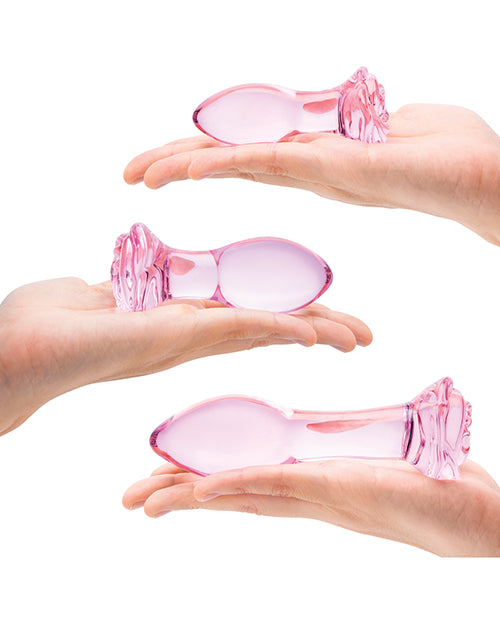 Glas 3 pc Rosebud Butt Plug Set - Pink