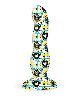 Collage Diamonds & Hearts Curvy Silicone Dildo