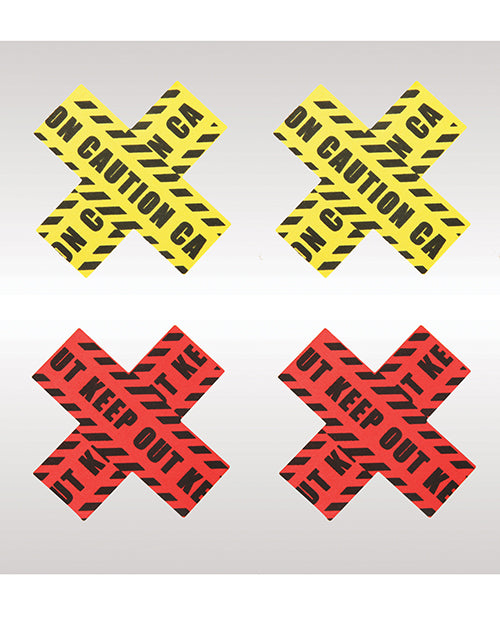 Peekaboos Caution X Pasties - 2 Pairs 1 Red/1 Yellow