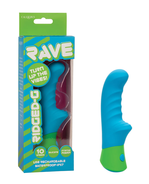 Rave Ridged-G Massager w/Rippled Shaft & Stimulator - Blue/Green