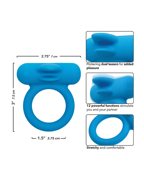 Couple's Enhancer Silicone Rechargeable Double Trouble Enhancer w/Flickering Dual Teasers - Blue