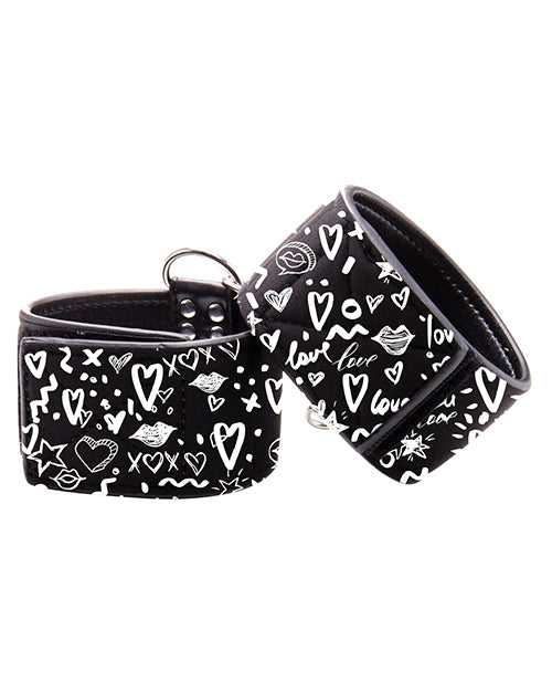 Shots Ouch Love Street Art Fashion Printed Hand Cuffs - Black