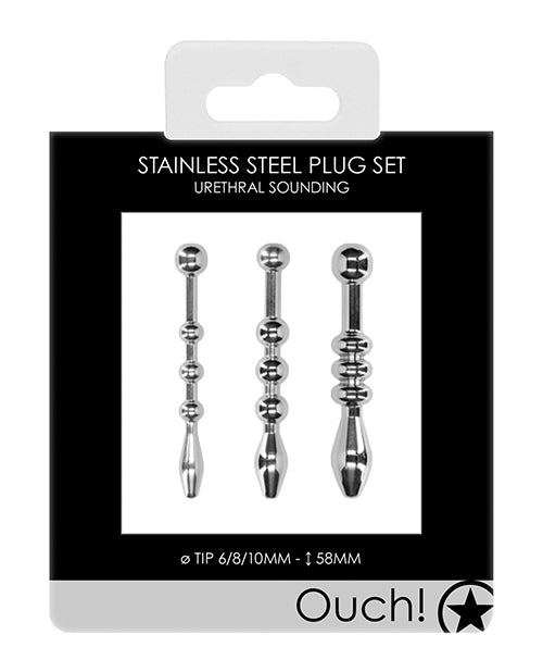 Shots Ouch Urethral Sounding Metal Plug Set - 58mm