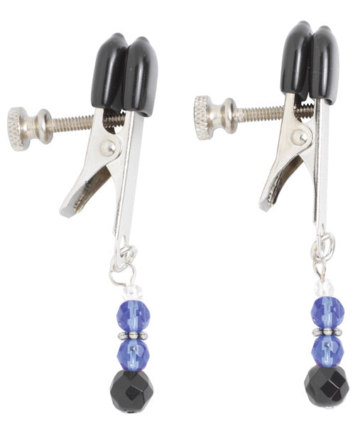 Spartacus Adjustable Broad Tip Blue Beaded Nipple Clamps