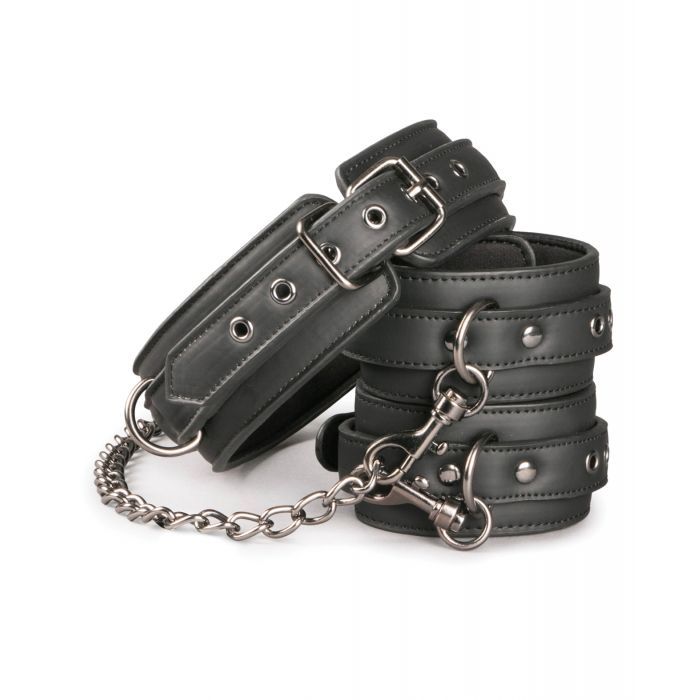 Faux Leather Collar w/Handcuffs - Black Shipmysextoys
