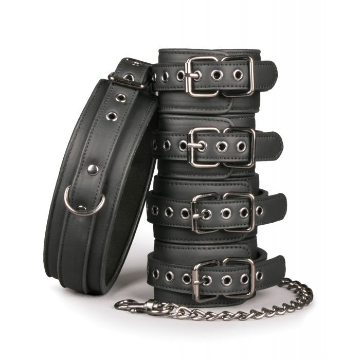 Fetish Set w/Collar, Ankle & Wrist Cuffs - Black Shipmysextoys