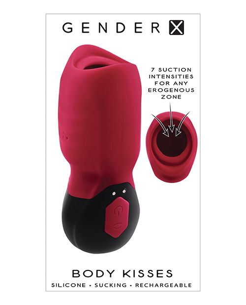 Gender X Body Kisses Vibrating Suction Massager - Red/Black Shipmysextoys