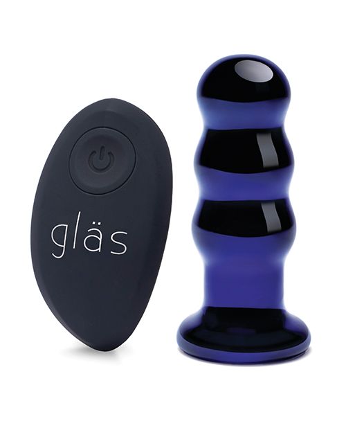 Glas 3.5" Rechargeable Vibrating Beaded Butt Plug - Blue Shipmysextoys