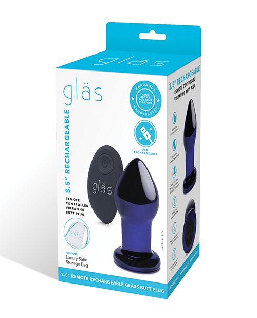 Glas 3.5" Rechargeable Vibrating Butt Plug - Blue Shipmysextoys