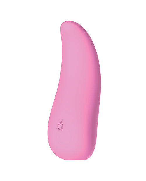 Clitoral stimulator color pink shows the on and off button 