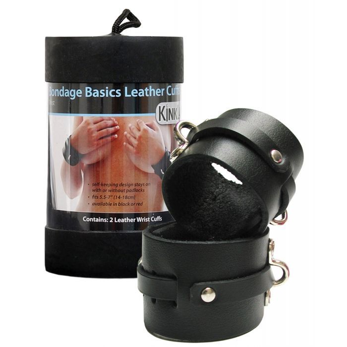 KinkLab Leather Wrist Cuffs - Black Shipmysextoys