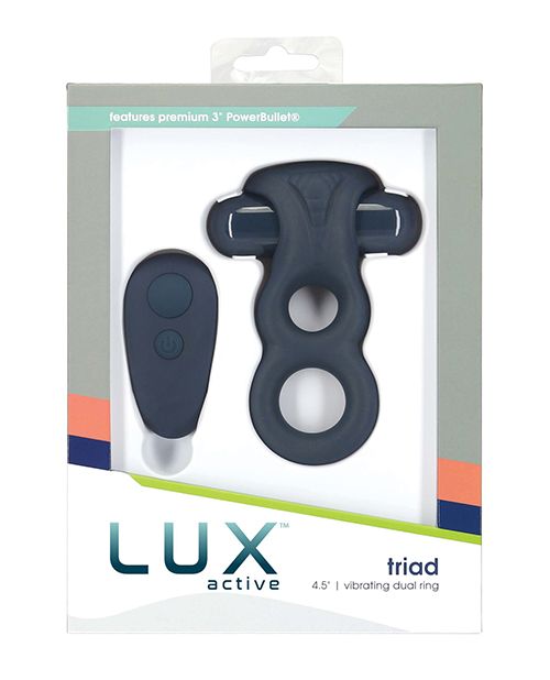 Lux Active Triad 4.5" Vibrating Dual Ring w/Remote - Dark Blue Shipmysextoys