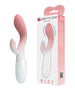 A pink ombre Pretty Love Brighty Vibrator with dual stimulation design. The product is shown next to its packaging, which also displays the product name and features.