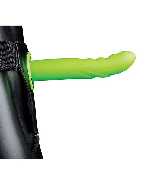 Shots Ouch 8" Textured Curved Hollow Strap On - Glow Shipmysextoys