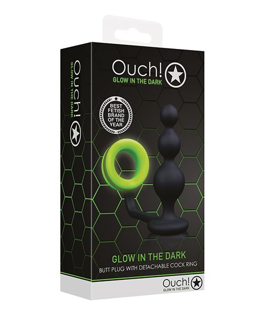 Shots Ouch Beads Butt Plug w/Cock Ring - Glow in the Dark Shipmysextoys
