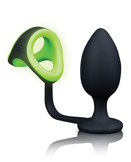 Shots Ouch Butt Plug w/Cock Ring & Ball Strap - Glow in the Dark Shipmysextoys