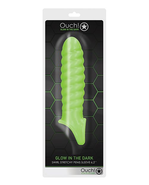 Shots Ouch Swirl Stretchy Penis Sleeve - Glow in the Dark Shipmysextoys