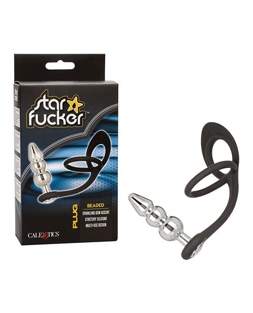 Star Fucker Beaded Gem Plug w/Silicone Enhancer - Black Shipmysextoys