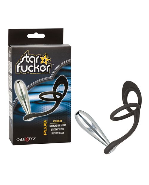 Star Fucker Glider Gem Plug w/Silicone Enhancer - Black Shipmysextoys