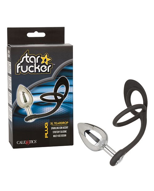 Star Fucker XL Teardrop Gem Plug w/Silicone Enhancer - Black Shipmysextoys