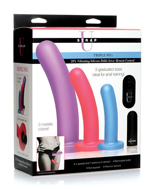 Strap U Triple Peg 28X Vibrating Silicone Dildo Set Shipmysextoys