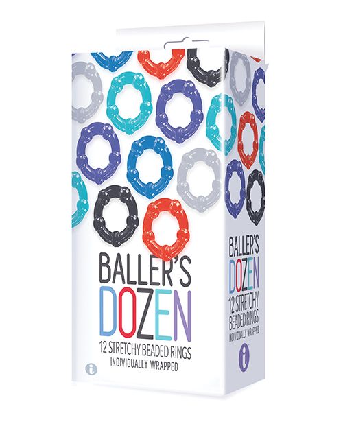 The 9's Baller's Dozen Beaded 12pc Cockring Set - Asst. Colors Shipmysextoys