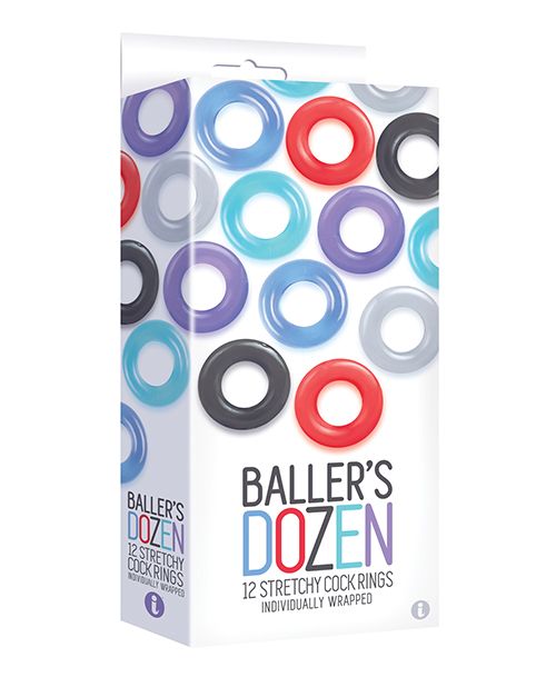 The 9's Baller's Dozen Original 12pc Cockring Set - Asst. Colors Shipmysextoys