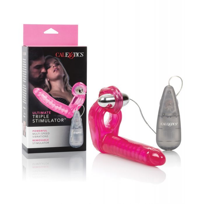 The Ultimate Triple Stimulator Flexible Dong w/Cock Ring - Pink Shipmysextoys